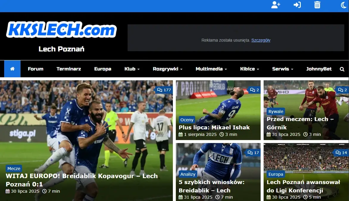 Screenshot strony fanów klubu sportowego Lech Poznań