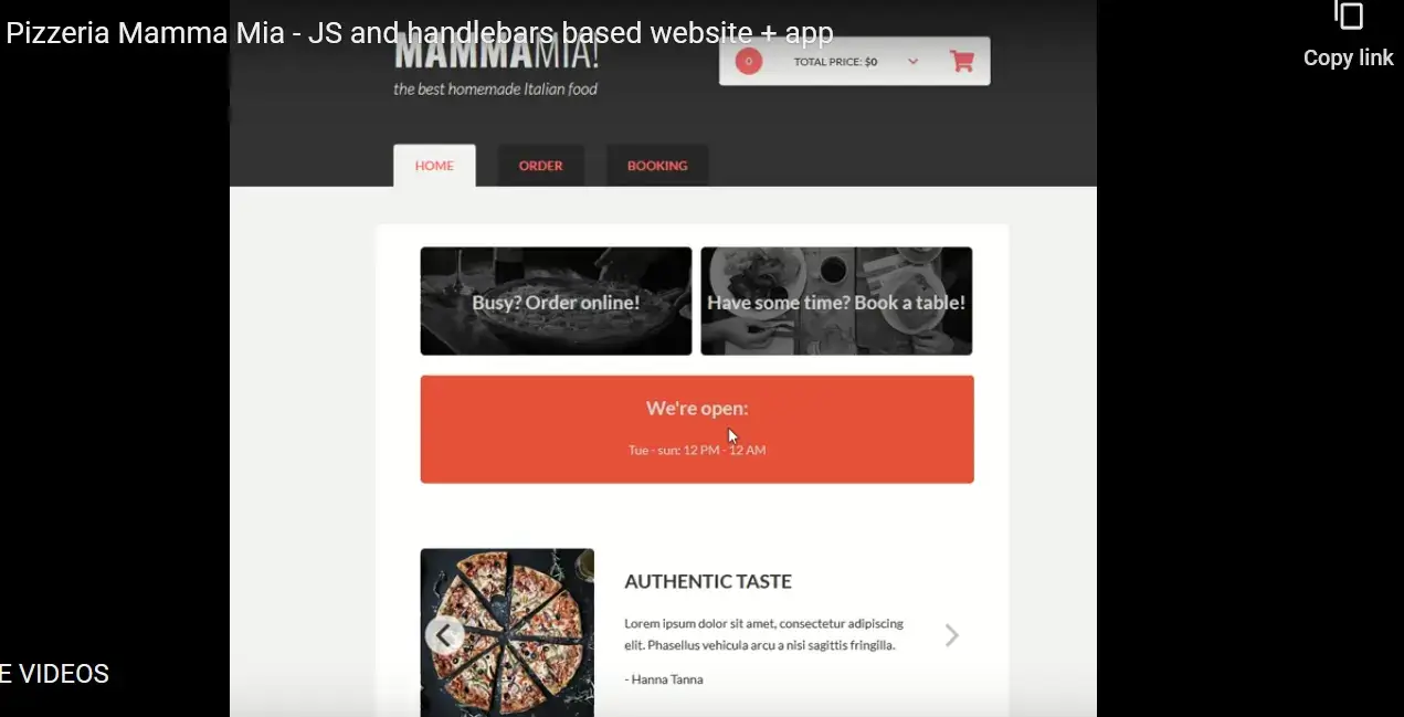 screenshot strony pizzerii