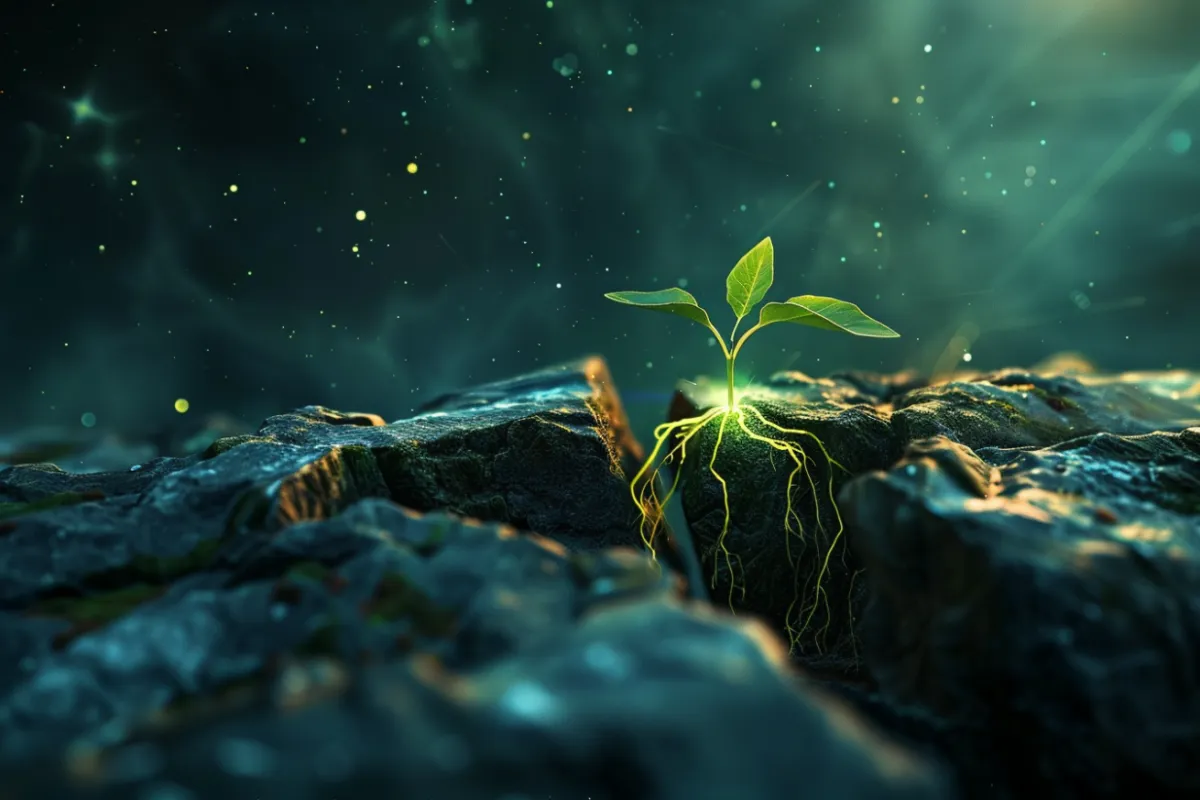 A plant growing in inhospitable soil